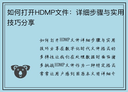 如何打开HDMP文件：详细步骤与实用技巧分享